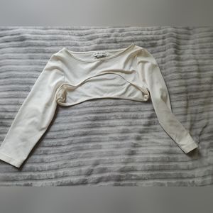 White cut off long sleeve cropped shirt